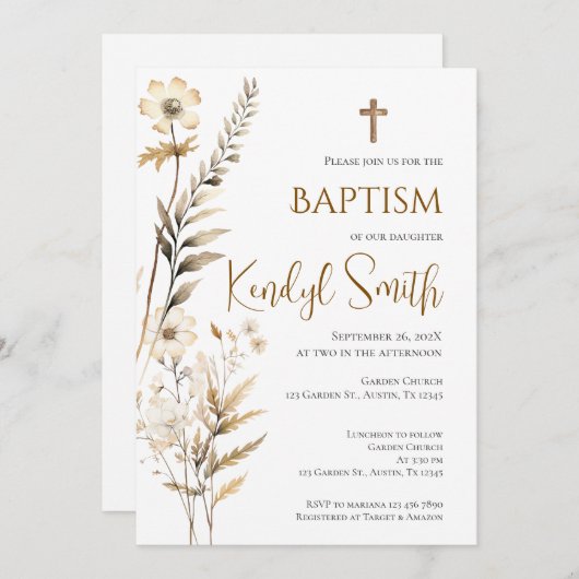 Boho Taufe Einladung (Vorne/Hinten)