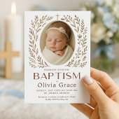 Boho Taufe Einladung mit Blumenreath und Bab