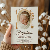 Boho Taufe Einladung mit Foto und Symbolen