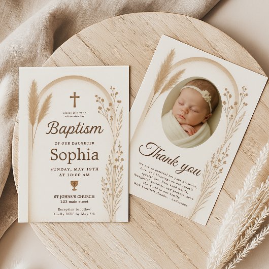 Boho Taufe Einladung und Danke-Card-Set