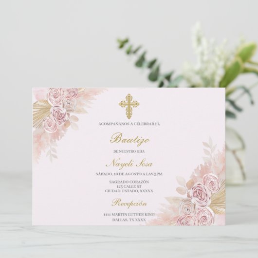 Boho Taufe Spanische Einladung (Stehend Vorderseite)