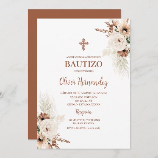 Boho Taufe Spanische Einladung (Vorne/Hinten)