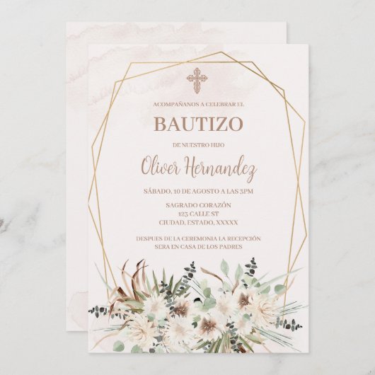 Boho Taufe Spanische Einladung (Vorne/Hinten)
