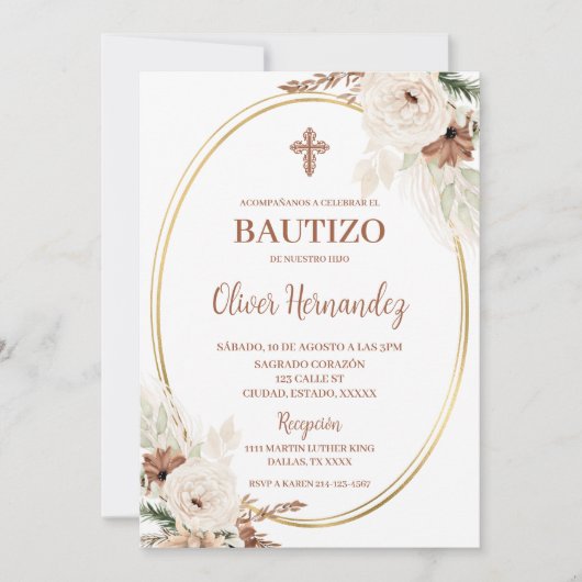 Boho Taufe Spanische Einladung (Vorderseite)