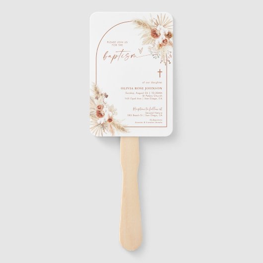 Boho Taufen Hand Fan, Pampas Grass Christening Fächer (Rückseite)