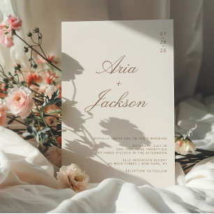 Boho Taupe Calligraphy Modern QR Code Wedding Einladung