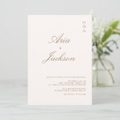 Boho Taupe Calligraphy Modern QR Code Wedding Einladung (Stehend Vorderseite)