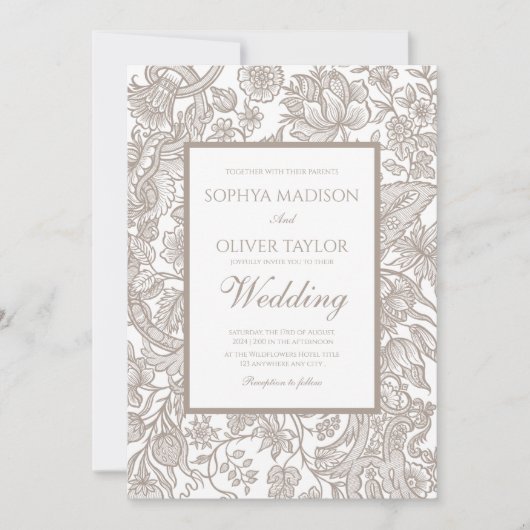 Boho Taupe Fall Line Wildblume Einladung (Vorderseite)