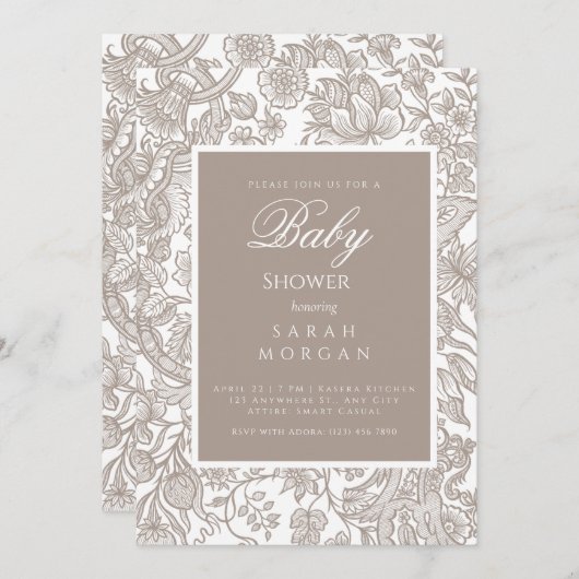 Boho Taupe Fall Line Wildblume Einladung (Vorne/Hinten)