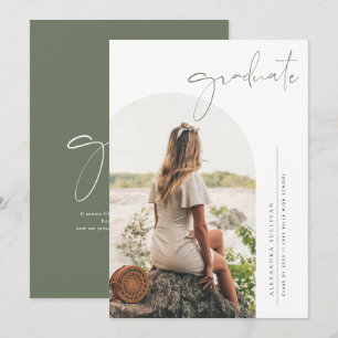 Boho Taupe Grün Minimalistischer Bogen Foto Abschl Ankündigung