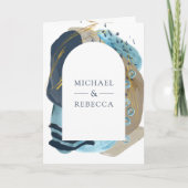 Boho Taupe Navyblaue Pinselstriche QR-Code Hochzei Einladung (Vorderseite)