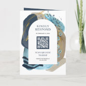 Boho Taupe Navyblaue Pinselstriche QR-Code Hochzei Einladung (Rückseite)