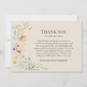 Boho Taupe Wildblume Meadow Wedding Dankeskarte (Vorderseite)
