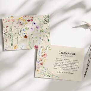 Boho-Taupe-Wildblumenwiese-Hochzeit Dankeskarte