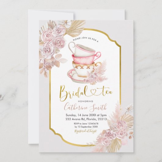 Boho Tea Party Bridal Dusche Einladung (Vorderseite)