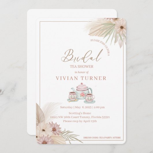 Boho Tea Party Einladung (Vorne/Hinten)