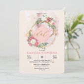 Boho Teapot | Rosa Rose Wreath Bridal Teedusche Einladung (Stehend Vorderseite)