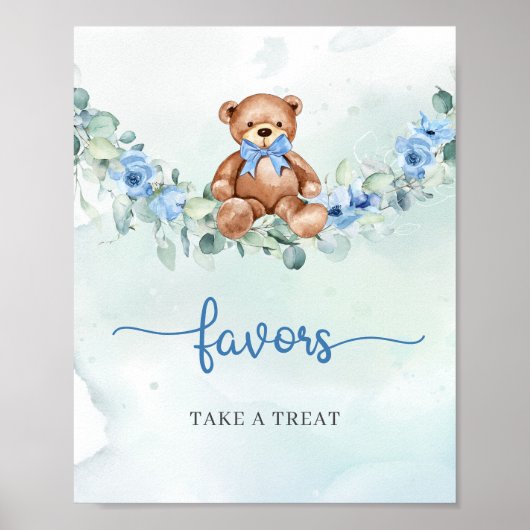 Boho Teddy Bär blauer Eukalyptus-Favorit Poster (Vorne)