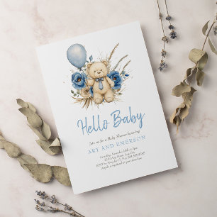 Boho Teddy Bär Junge Blau Bär kann kaum warten Bab Einladung