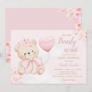 Boho-Teddy-Bär-Mädchen-Rosa Kaum warten Baby-Party Einladung