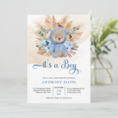 Boho Teddy Bär mit einem Pampasgras-Sweatshirt Einladung (Stehend Vorderseite)