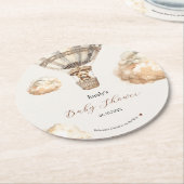 Boho Teddy Bear Air Ballon Wolken Baby Dusche Runder Pappuntersetzer (Angewinkelt)