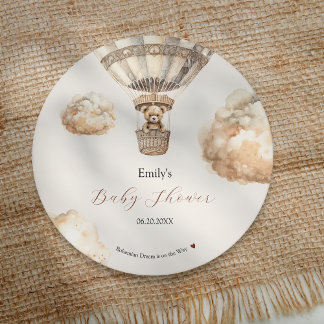 Boho Teddy Bear Air Ballon Wolken Baby Dusche Runder Pappuntersetzer