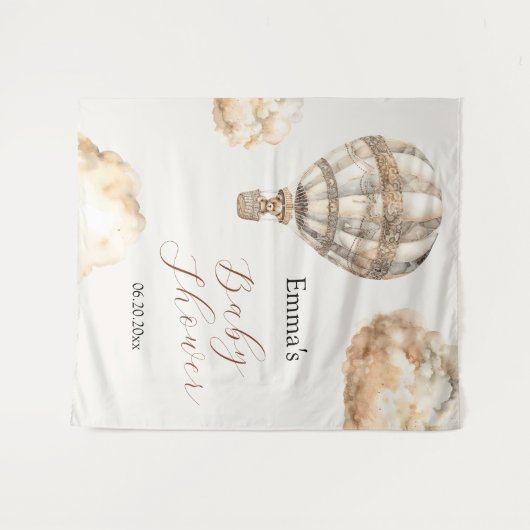 Boho Teddy Bear Air Ballon Wolken Baby Dusche Wandteppich (Vorderseite (Horizontal))