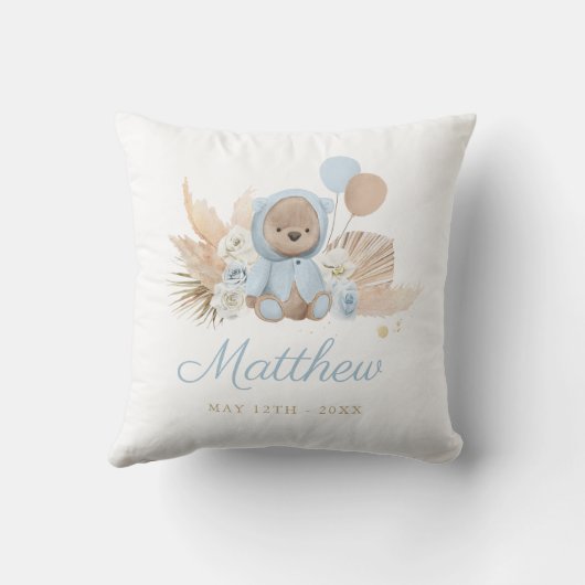 Boho Teddy Bear Baby Dusche Geschenk Boy Blue Bear Kissen (Rückseite)