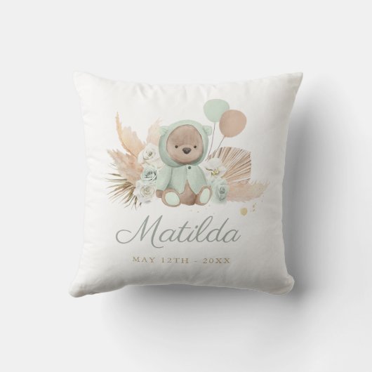 Boho Teddy Bear Baby Dusche Geschenk Seite Grün Kissen (Rückseite)