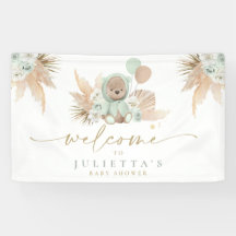 Boho Teddy Bear Baby Dusche Grüner Bär Willkommen