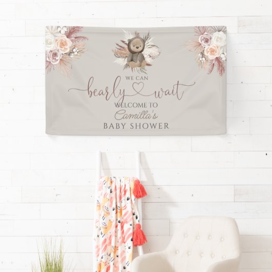 Boho Teddy Bear Baby Dusche Willkommen Banner (Insitu)