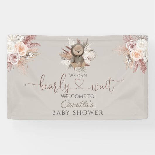 Boho Teddy Bear Baby Dusche Willkommen Banner (Horizontal)