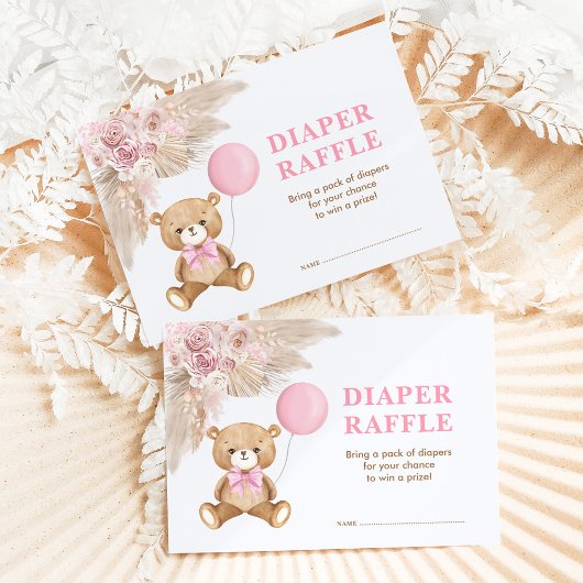 Boho Teddy Bear Baby Pink Ballon Windelwölfe Begleitkarte