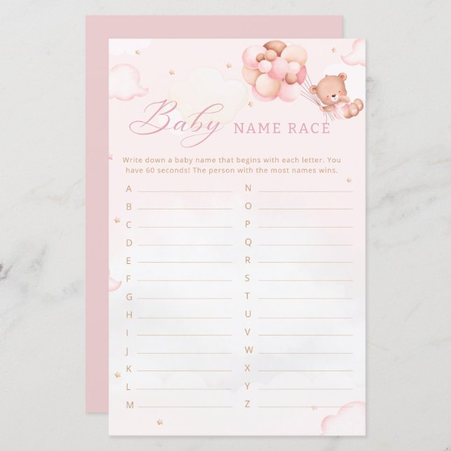 Boho Teddy Bear Baby Shooting Baby Name Race Game (Vorne/Hinten)