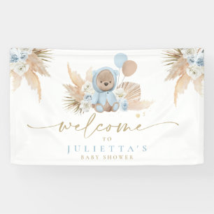 Boho Teddy Bear Baby Shower Boy Blue Bär Willkomm Banner