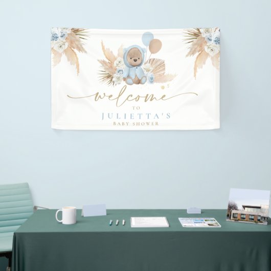 Boho Teddy Bear Baby Shower Boy Blue Bär Willkomme Banner (Messeveranstaltung)