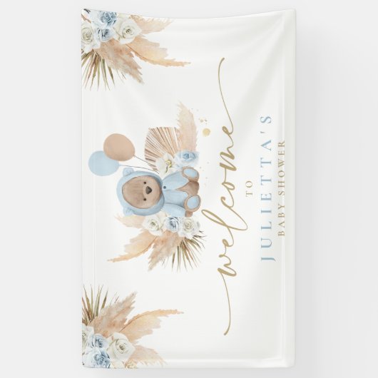 Boho Teddy Bear Baby Shower Boy Blue Bär Willkomme Banner (Vertikal)