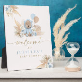 Boho Teddy Bear Baby Shower Boy Blue Bär Willkomme Fotoplatte (Seite)