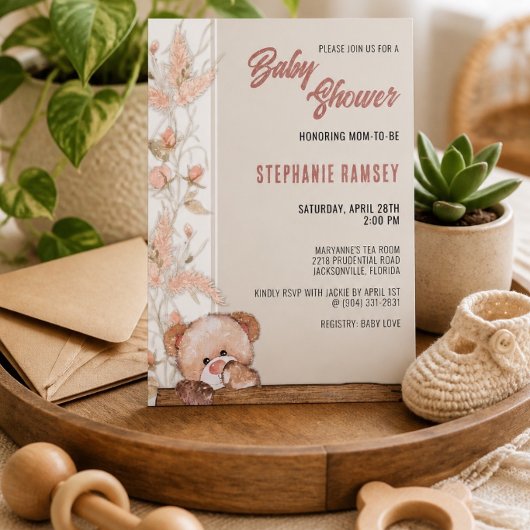 Boho Teddy Bear Baby Shower Einladung