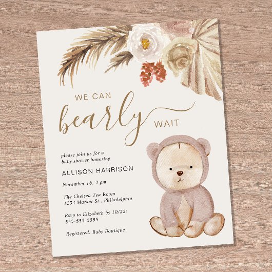 Boho Teddy Bear Baby Shower Einladung