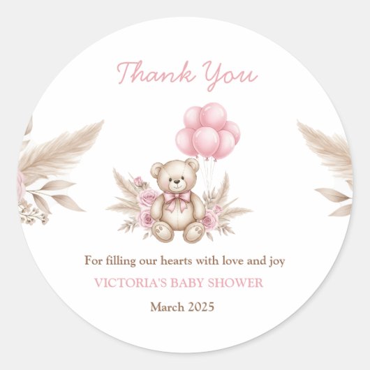 Boho Teddy Bear Baby Shower Favor Classic Round St Runder Aufkleber (Vorderseite)