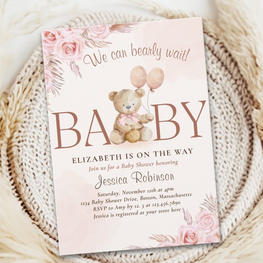 Boho Teddy Bear Baby Shower Girl Einladung