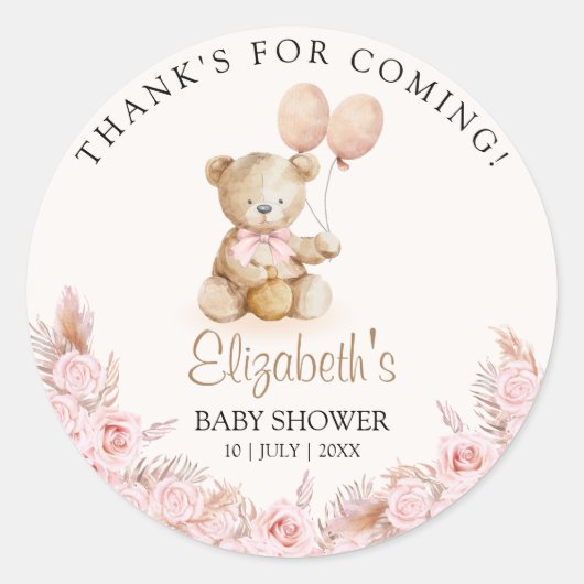 Boho Teddy Bear Baby Shower Girl Runder Aufkleber (Vorderseite)