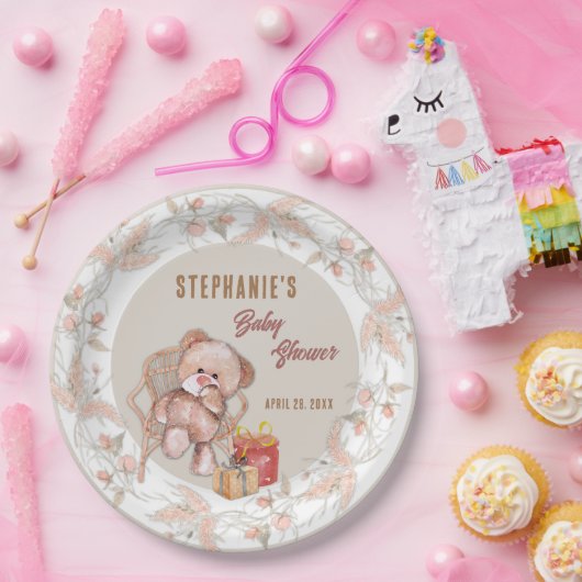 Boho Teddy Bear Baby Shower Pappteller (Party)