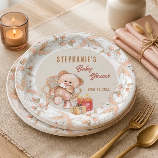 Boho Teddy Bear Baby Shower Pappteller