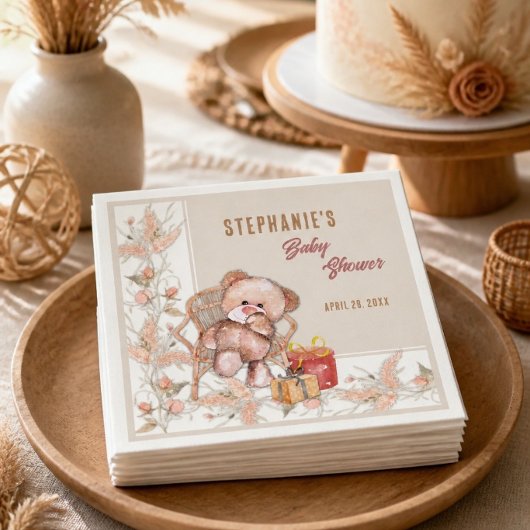 Boho Teddy Bear Baby Shower Serviette