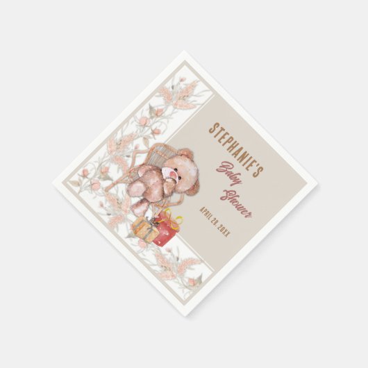 Boho Teddy Bear Baby Shower Serviette (Ecke)