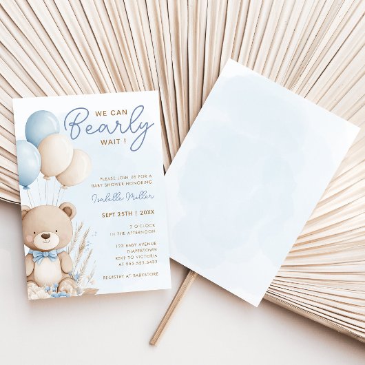 Boho Teddy Bear Balloon Boy Bearly Wait Einladung