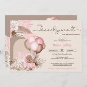 Boho Teddy Bear & Balloons Bearly Wait Baby Dusche Einladung (Vorne/Hinten)